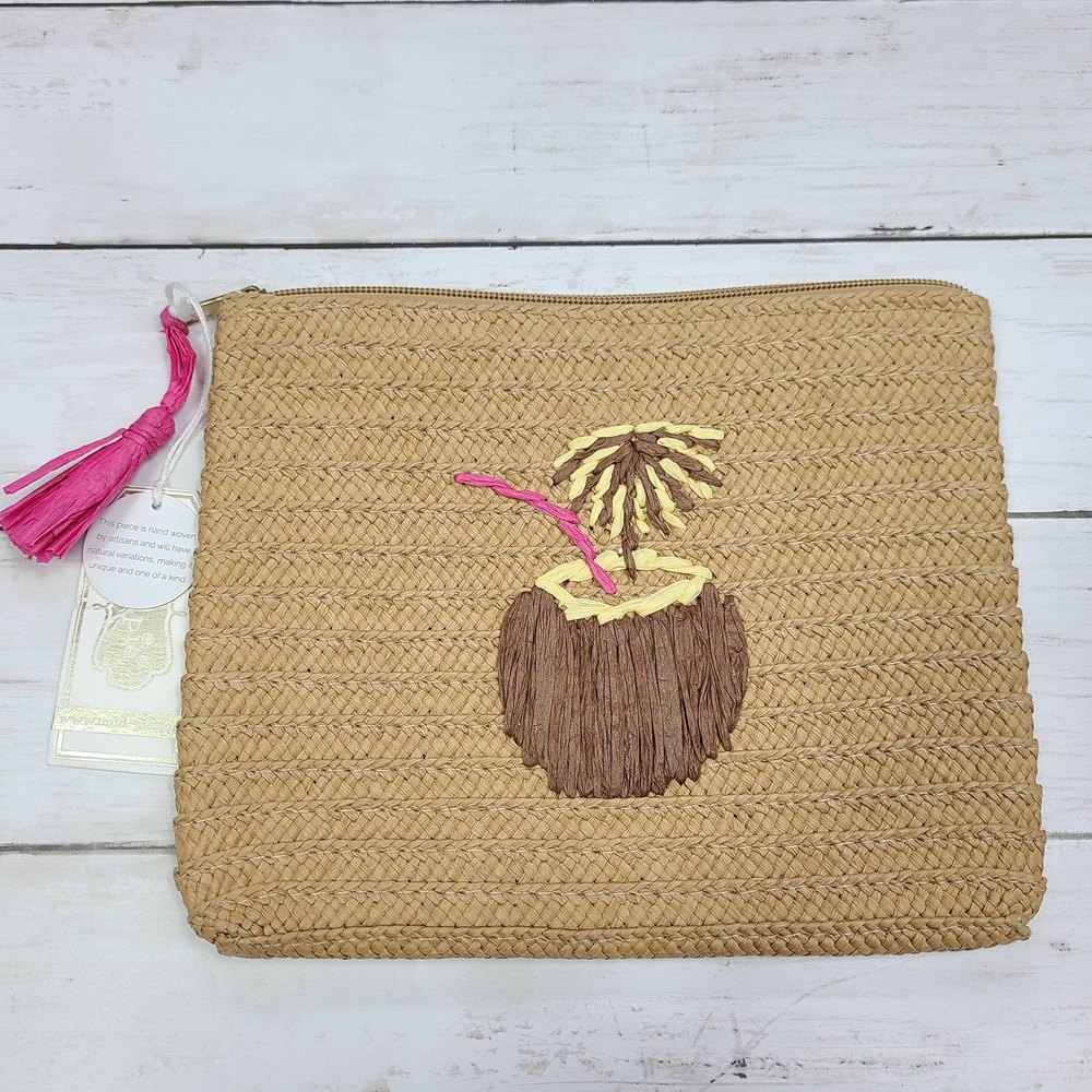 Mud Pie Straw Coconut Clutch Bag | Beachy Vibes | Summer Essential | NWT